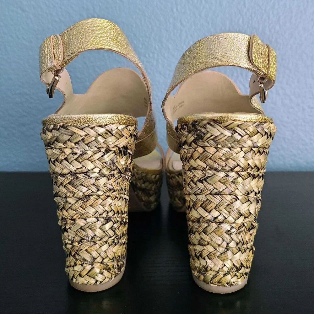 VIA SPIGA ~ “Flora” Gold Leather Platform Heels ~ 8M  EUC - Picture 6 of 14